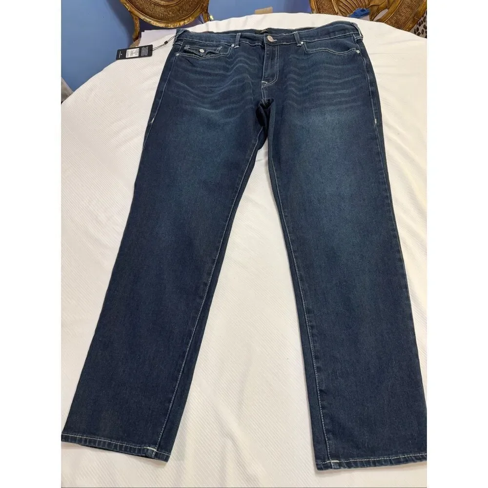NWT True Religion Geno Relaxed Slim Dark Oak Wash Denim Jeans Size 40 X 32 New